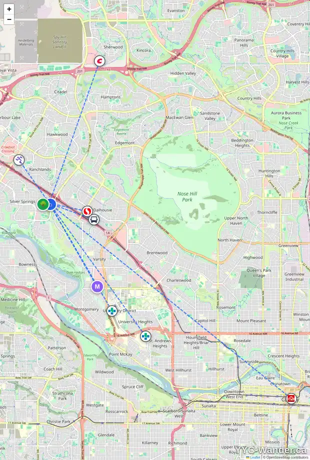 Daily accessibility map for 6431 SILVER SPRINGS WY NW, Calgary showing nearby schools, grocery stores, parks, LRT stations and nearby amenities
