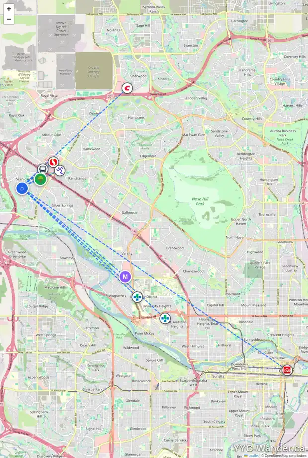 Daily accessibility map for 192 SCENIC HILL CL NW, Calgary showing nearby schools, grocery stores, parks, LRT stations and nearby amenities