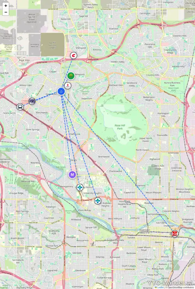 Daily accessibility map for 155 HAWKSTONE PL NW, Calgary showing nearby schools, grocery stores, parks, LRT stations and nearby amenities
