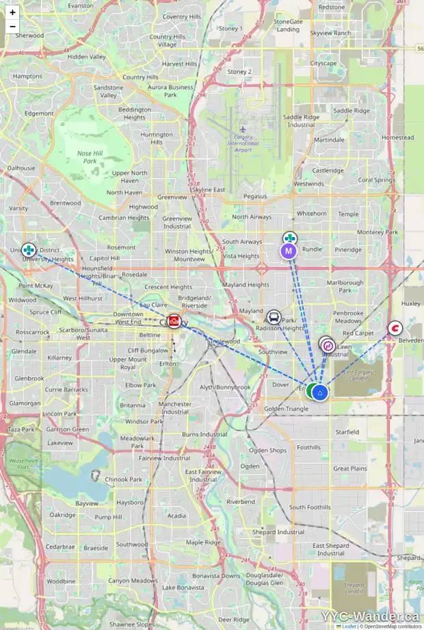 Daily accessibility map for 795 ERIN WOODS DR SE, Calgary showing nearby schools, grocery stores, parks, LRT stations and nearby amenities