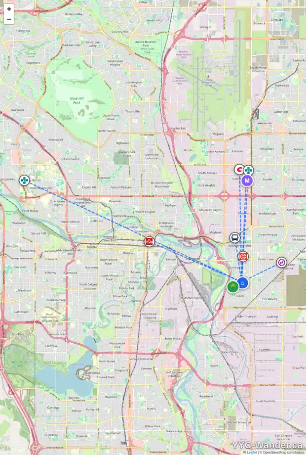Daily accessibility map for 3057 30A ST SE, Calgary showing nearby schools, grocery stores, parks, LRT stations and nearby amenities