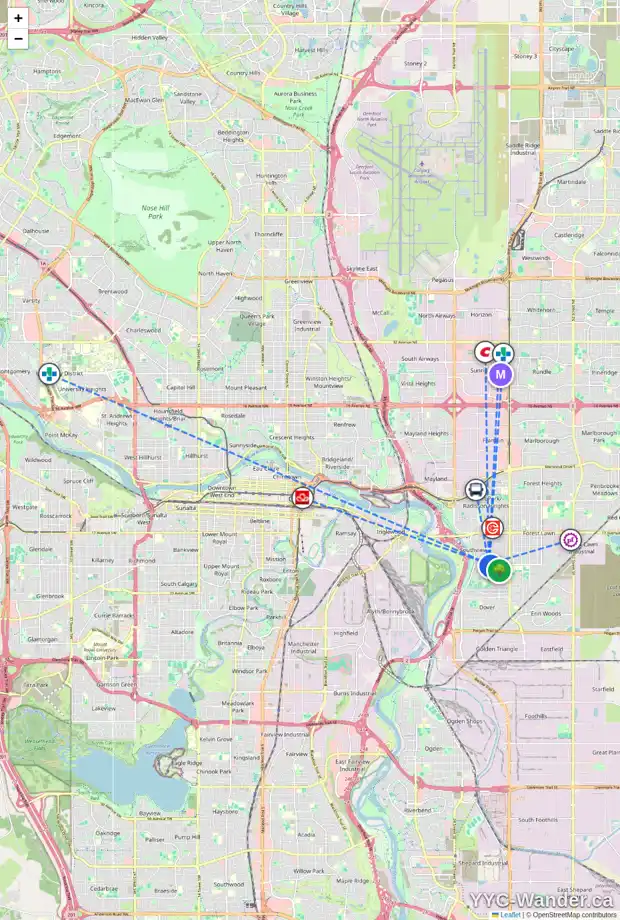 Daily accessibility map for 2938 26 AV SE, Calgary showing nearby schools, grocery stores, parks, LRT stations and nearby amenities