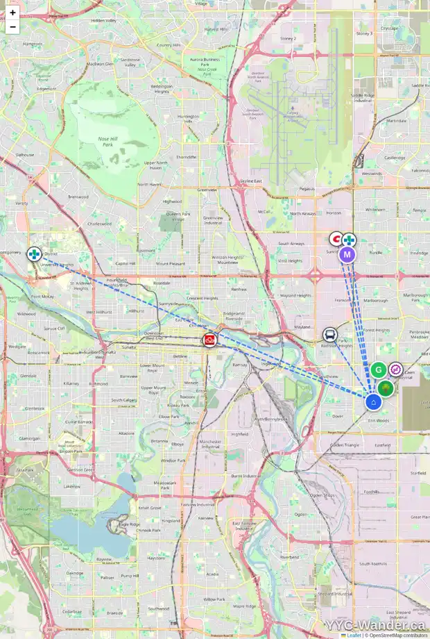 Daily accessibility map for 3216 DOVER CR SE, Calgary showing nearby schools, grocery stores, parks, LRT stations and nearby amenities