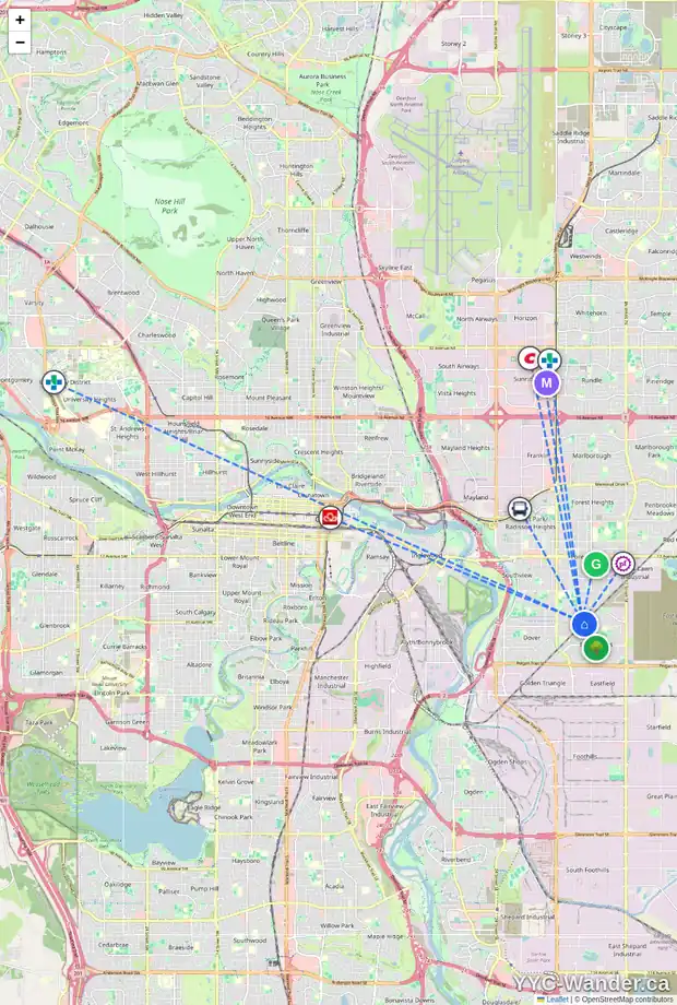 Daily accessibility map for 3256 DOVERVILLE CR SE, Calgary showing nearby schools, grocery stores, parks, LRT stations and nearby amenities