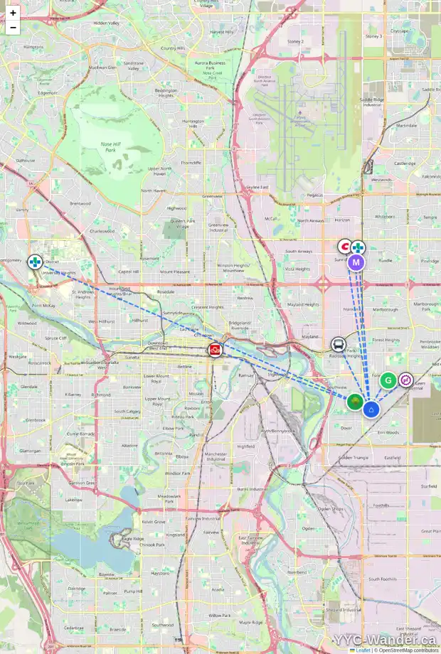 Daily accessibility map for 3919 29A AV SE, Calgary showing nearby schools, grocery stores, parks, LRT stations and nearby amenities