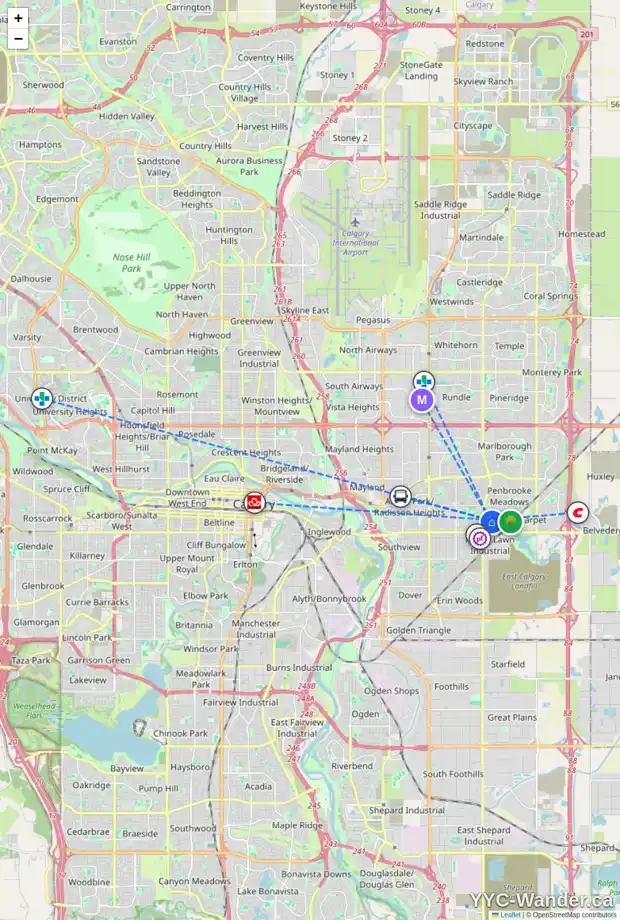 Daily accessibility map for 1455 PENSACOLA WY SE, Calgary showing nearby schools, grocery stores, parks, LRT stations and nearby amenities