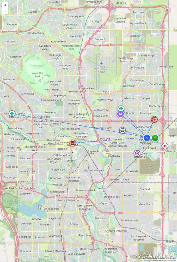 Daily accessibility map for 6136 PENWORTH RD SE, Calgary showing nearby schools, grocery stores, parks, LRT stations and nearby amenities
