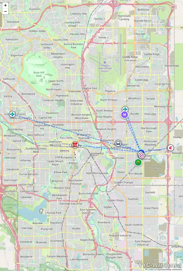 Daily accessibility map for 1702 50 ST SE, Calgary showing nearby schools, grocery stores, parks, LRT stations and nearby amenities