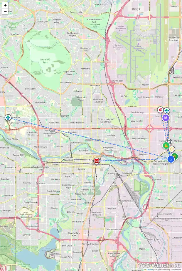 Daily accessibility map for 32 FONDA ME SE, Calgary showing nearby schools, grocery stores, parks, LRT stations and nearby amenities