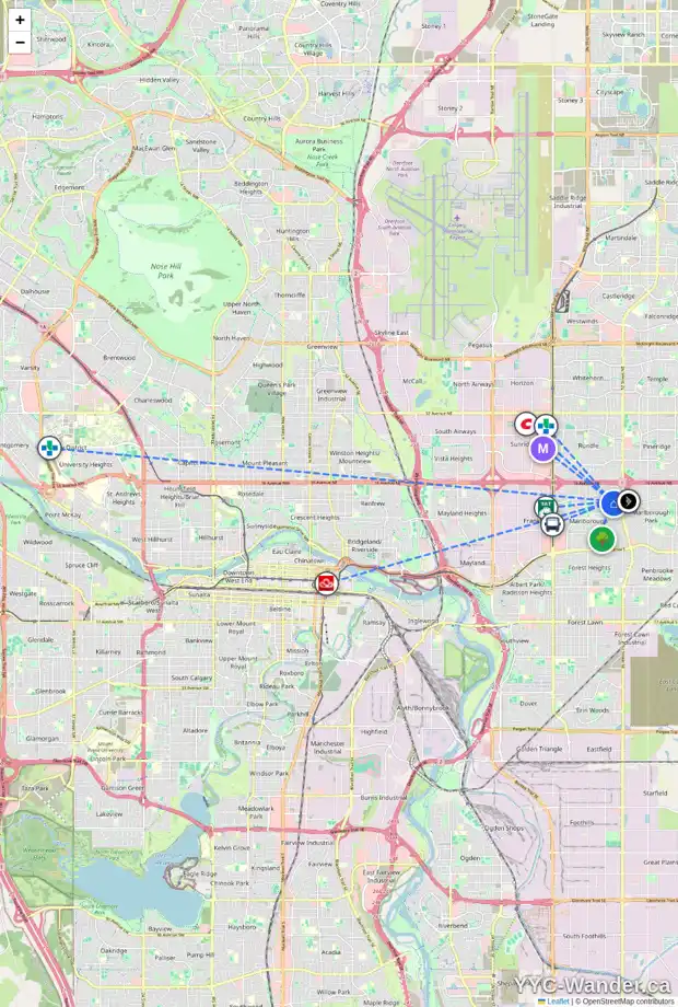 Daily accessibility map for 5036 MARBANK DR NE, Calgary showing nearby schools, grocery stores, parks, LRT stations and nearby amenities