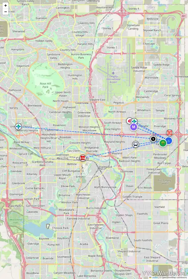 Daily accessibility map for 1032 MAITLAND WY NE, Calgary showing nearby schools, grocery stores, parks, LRT stations and nearby amenities