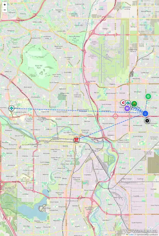 Daily accessibility map for 267 RUNDLECAIRN RD NE, Calgary showing nearby schools, grocery stores, parks, LRT stations and nearby amenities