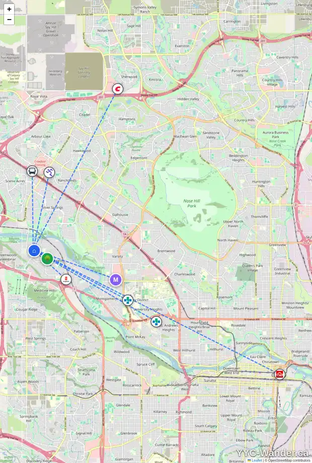 Daily accessibility map for 4643 82 ST NW, Calgary showing nearby schools, grocery stores, parks, LRT stations and nearby amenities