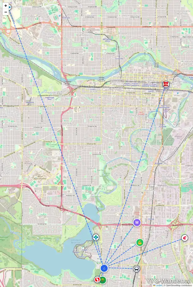 Daily accessibility map for 204 HAYSBORO CR SW, Calgary showing nearby schools, grocery stores, parks, LRT stations and nearby amenities