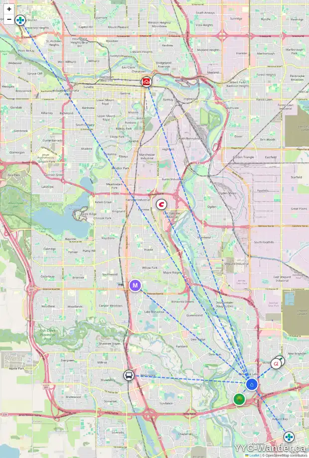 Daily accessibility map for 315 MCKENZIE LAKE CV SE, Calgary showing nearby schools, grocery stores, parks, LRT stations and nearby amenities