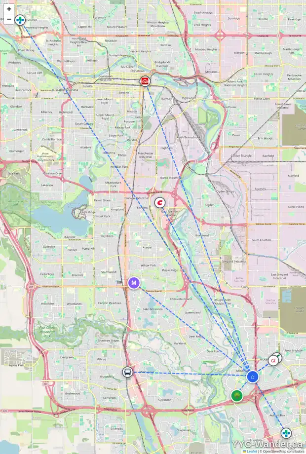 Daily accessibility map for 16039 MCKENZIE LAKE WY SE, Calgary showing nearby schools, grocery stores, parks, LRT stations and nearby amenities