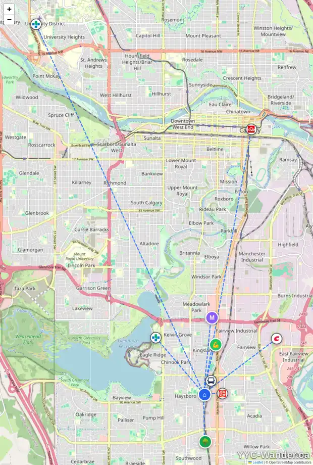 Daily accessibility map for 24 HAULTAIN PL SW, Calgary showing nearby schools, grocery stores, parks, LRT stations and nearby amenities