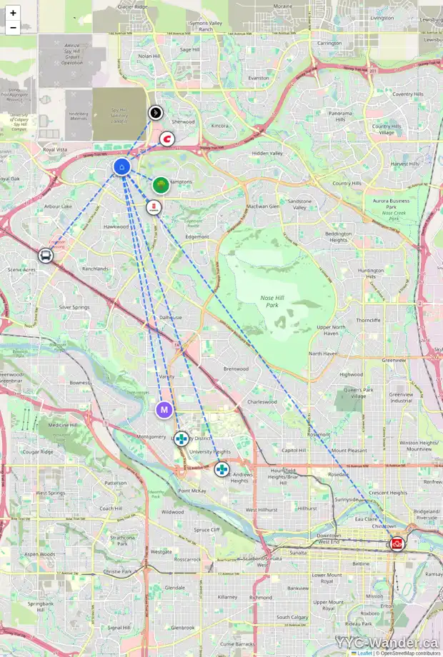 Daily accessibility map for 168 CITADEL CREST PA NW, Calgary showing nearby schools, grocery stores, parks, LRT stations and nearby amenities