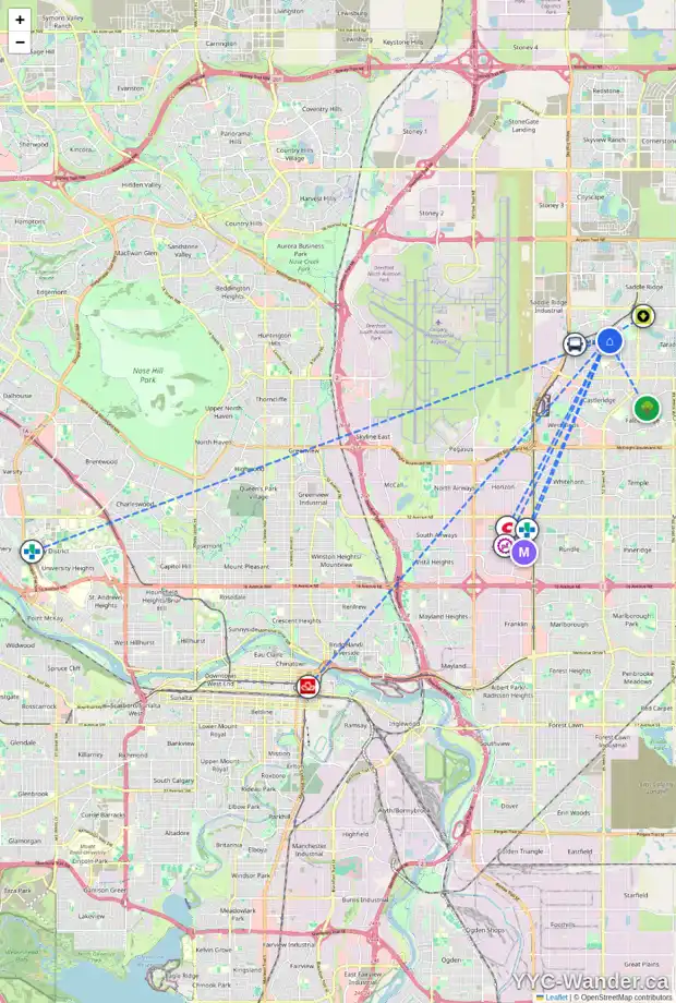 Daily accessibility map for 300 MARTIN CROSSING WY NE, Calgary showing nearby schools, grocery stores, parks, LRT stations and nearby amenities