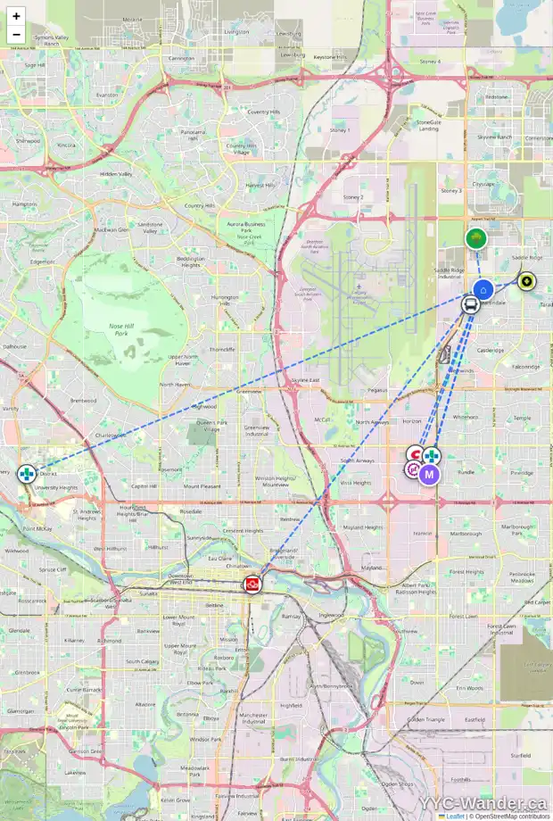 Daily accessibility map for 810 MARTINDALE BV NE, Calgary showing nearby schools, grocery stores, parks, LRT stations and nearby amenities