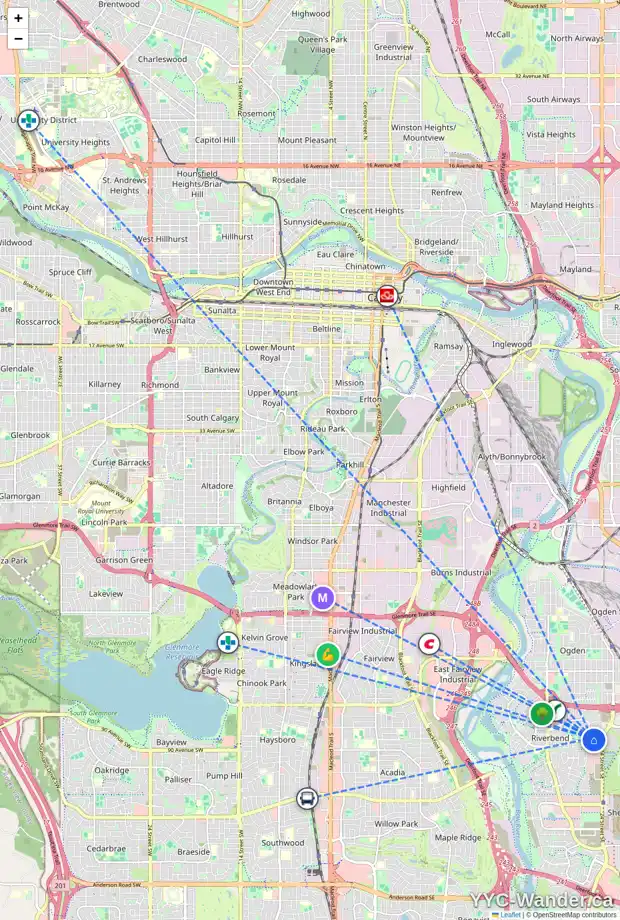 Daily accessibility map for 11 RIVERSTONE CR SE, Calgary showing nearby schools, grocery stores, parks, LRT stations and nearby amenities