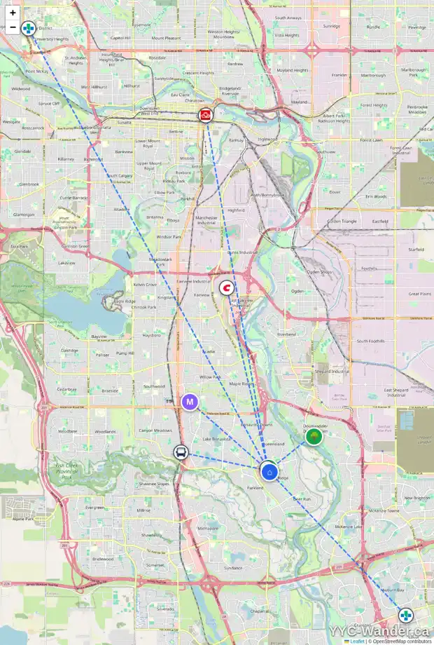 Daily accessibility map for 74 DEERVIEW TC SE, Calgary showing nearby schools, grocery stores, parks, LRT stations and nearby amenities
