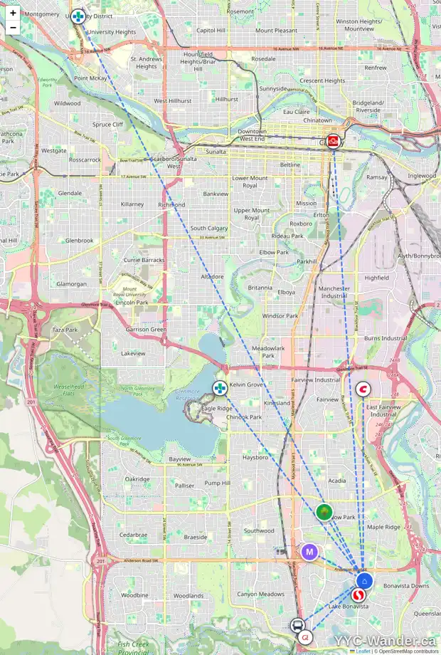 Daily accessibility map for 816 120 AV SE, Calgary showing nearby schools, grocery stores, parks, LRT stations and nearby amenities