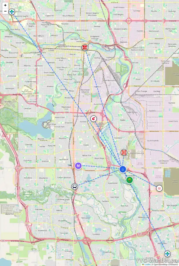 Daily accessibility map for 335 DOUGLASBANK GR SE, Calgary showing nearby schools, grocery stores, parks, LRT stations and nearby amenities