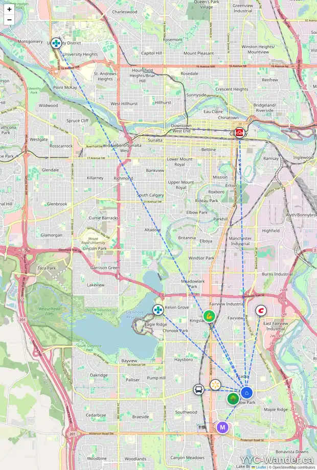 Daily accessibility map for 404 WILLOWDALE CR SE, Calgary showing nearby schools, grocery stores, parks, LRT stations and nearby amenities