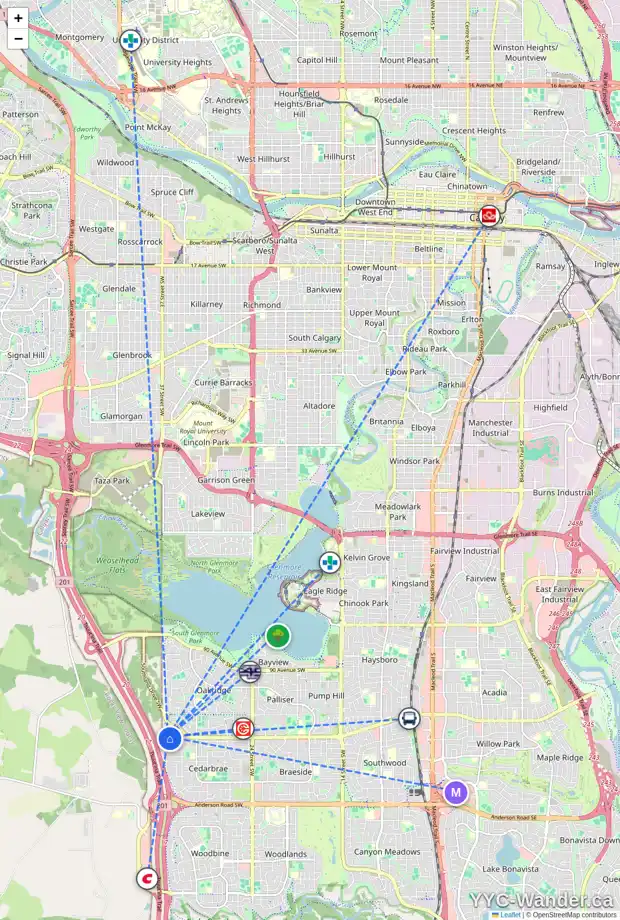 Daily accessibility map for 776 CEDARILLE WY SW, Calgary showing nearby schools, grocery stores, parks, LRT stations and nearby amenities