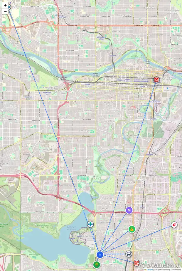 Daily accessibility map for 28 HAYSBORO CR SW, Calgary showing nearby schools, grocery stores, parks, LRT stations and nearby amenities