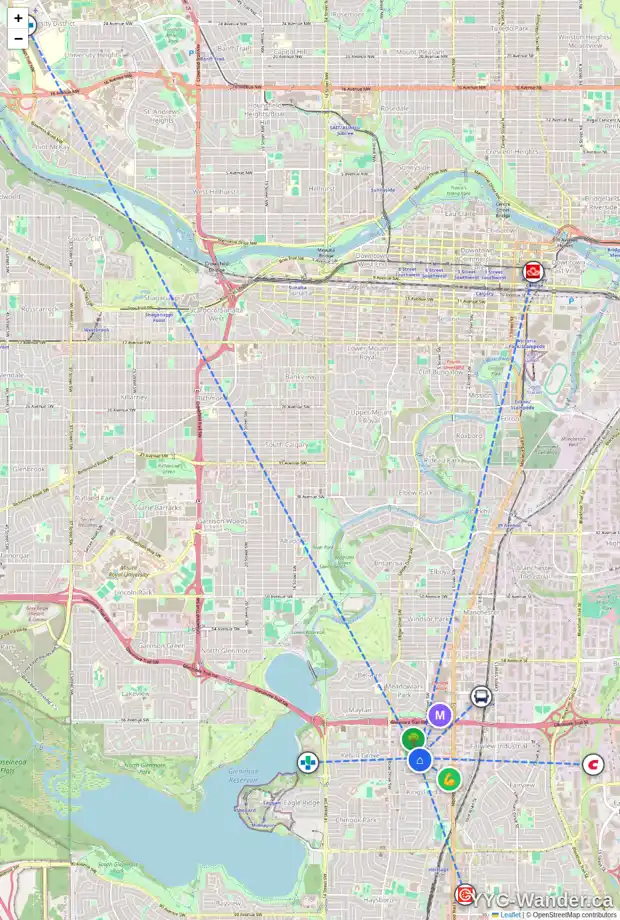 Daily accessibility map for 7132 5 ST SW, Calgary showing nearby schools, grocery stores, parks, LRT stations and nearby amenities