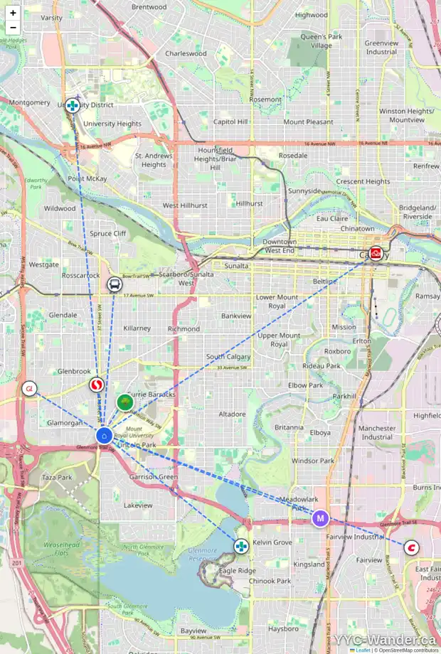 Daily accessibility map for 31 LINCOLN GR SW, Calgary showing nearby schools, grocery stores, parks, LRT stations and nearby amenities