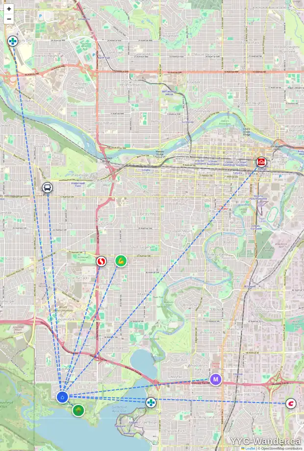 Daily accessibility map for 6926 LIVINGSTONE DR SW, Calgary showing nearby schools, grocery stores, parks, LRT stations and nearby amenities