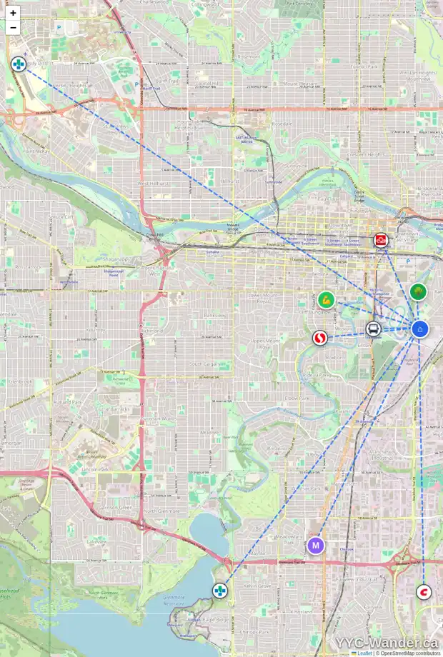 Daily accessibility map for 2321 SPILLER RD SE, Calgary showing nearby schools, grocery stores, parks, LRT stations and nearby amenities