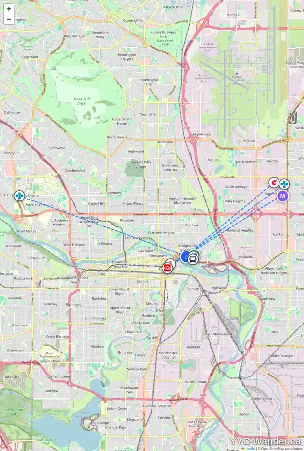 Daily accessibility map for 741 MCDOUGALL RD NE, Calgary showing nearby schools, grocery stores, parks, LRT stations and nearby amenities