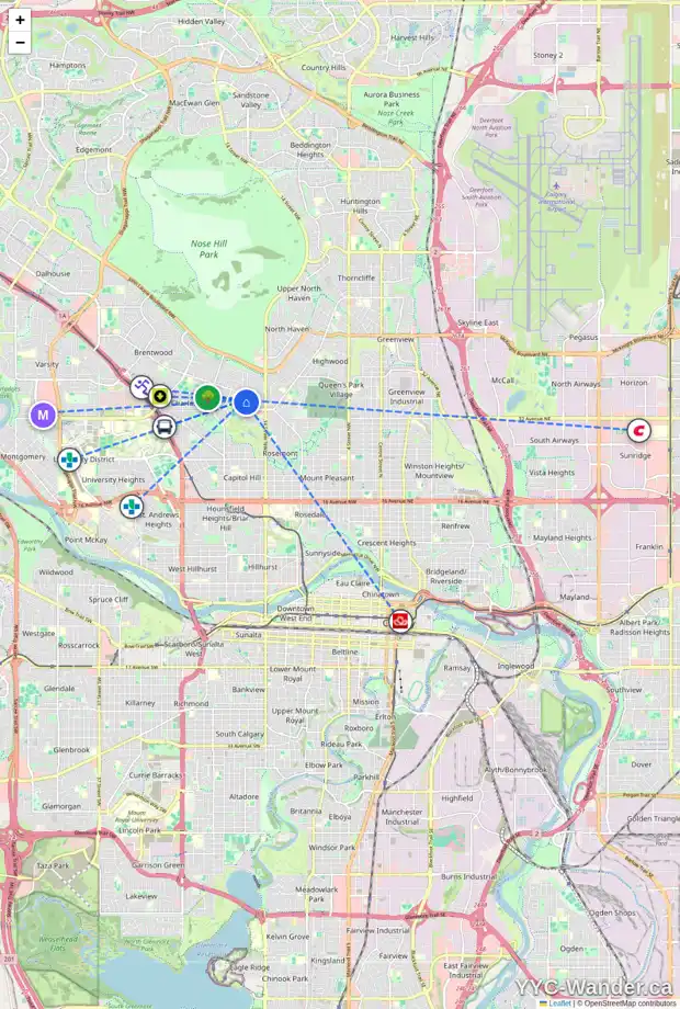 Daily accessibility map for 857 NORTHMOUNT DR NW, Calgary showing nearby schools, grocery stores, parks, LRT stations and nearby amenities
