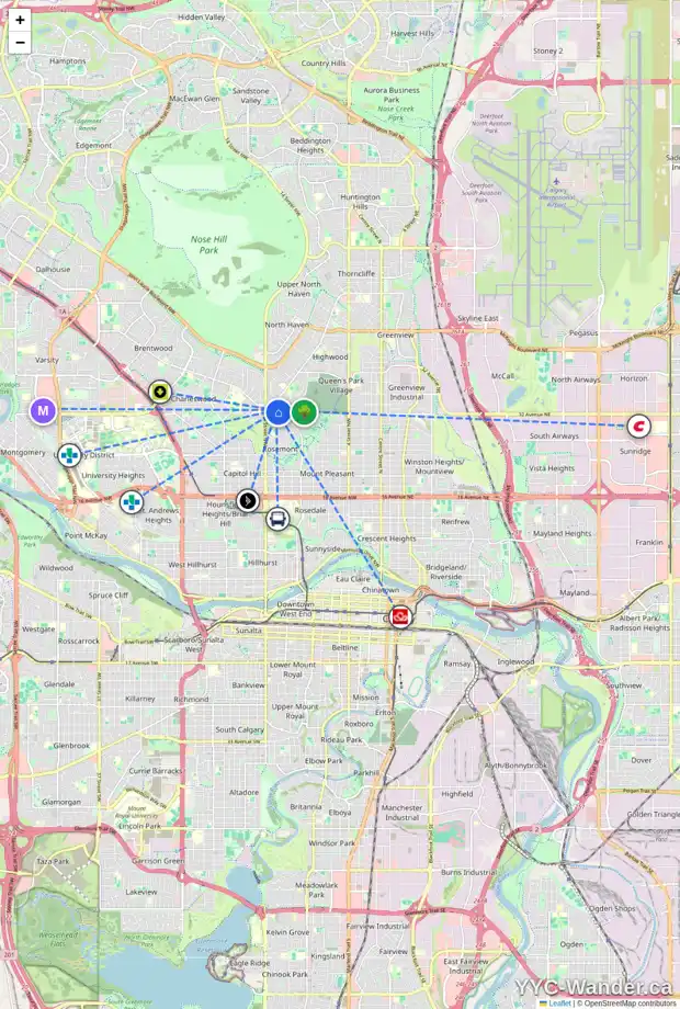 Daily accessibility map for 115 CAMBRIAN DR NW, Calgary showing nearby schools, grocery stores, parks, LRT stations and nearby amenities