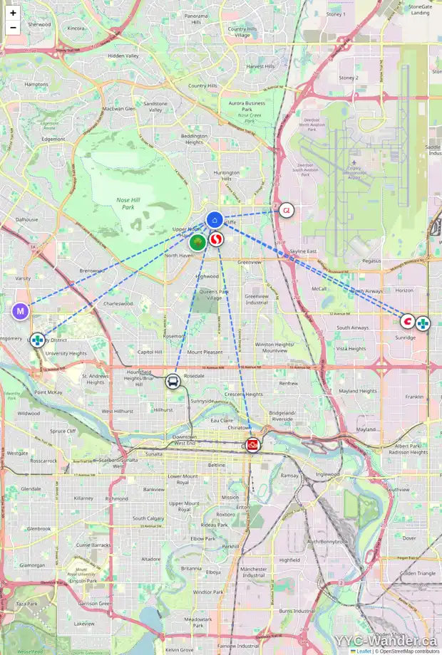 Daily accessibility map for 6208 TOUCHWOOD DR NW, Calgary showing nearby schools, grocery stores, parks, LRT stations and nearby amenities