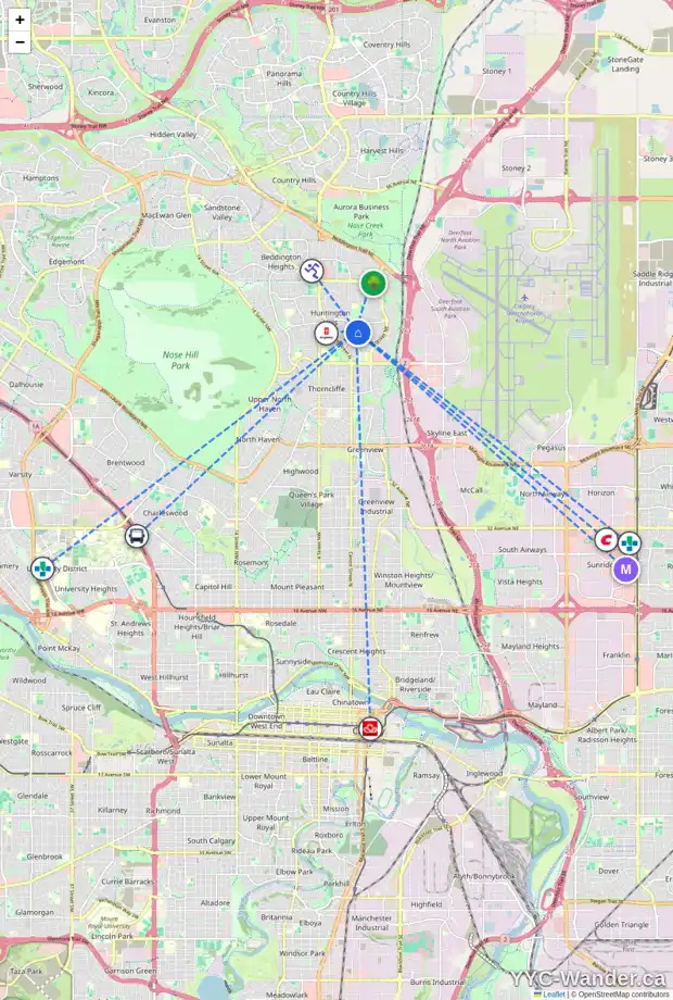 Daily accessibility map for 336 HUNTBOURNE WY NE, Calgary showing nearby schools, grocery stores, parks, LRT stations and nearby amenities