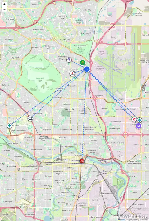 Daily accessibility map for 119 HUNTWELL CO NE, Calgary showing nearby schools, grocery stores, parks, LRT stations and nearby amenities