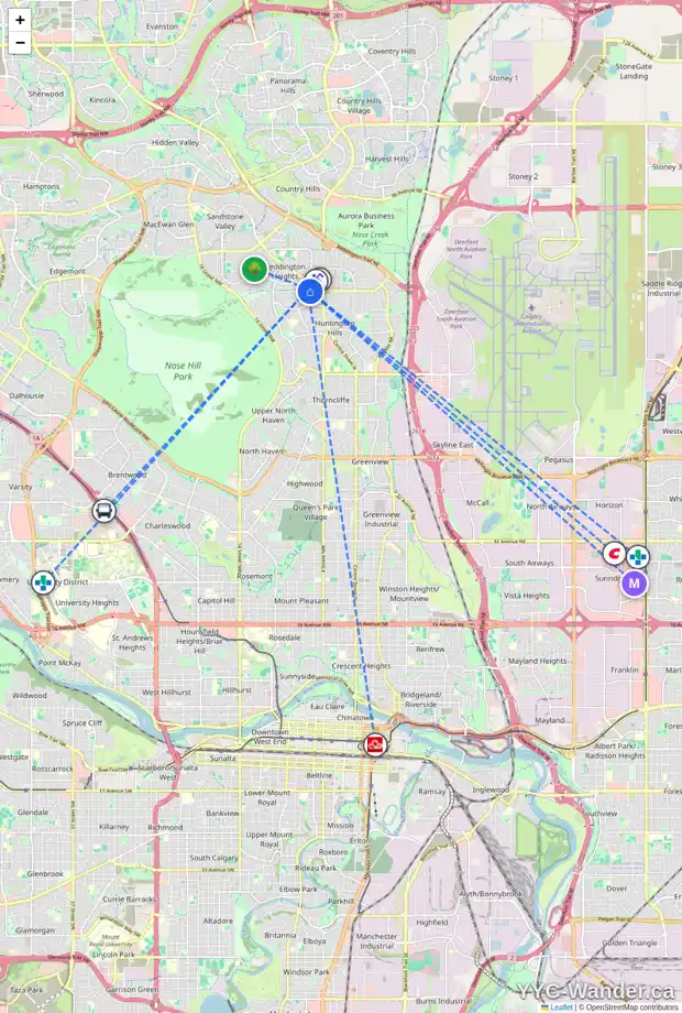 Daily accessibility map for 36 BERKLEY PL NW, Calgary showing nearby schools, grocery stores, parks, LRT stations and nearby amenities