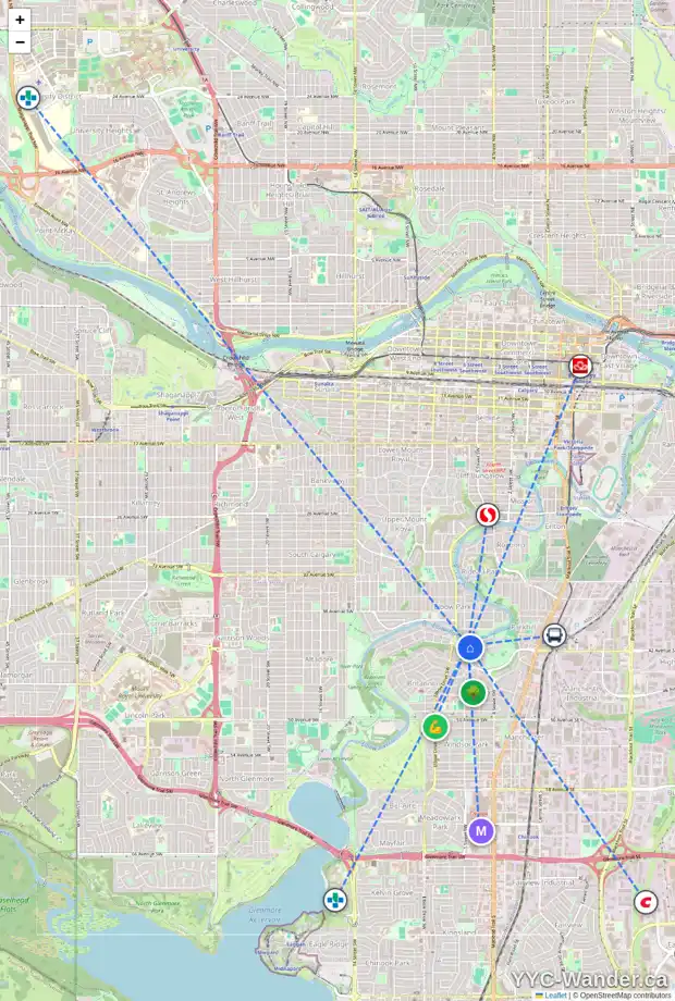 Daily accessibility map for 4210 5A ST SW, Calgary showing nearby schools, grocery stores, parks, LRT stations and nearby amenities