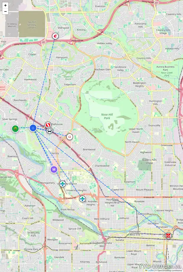 Daily accessibility map for 644 VARSITY ESTATES CR NW, Calgary showing nearby schools, grocery stores, parks, LRT stations and nearby amenities