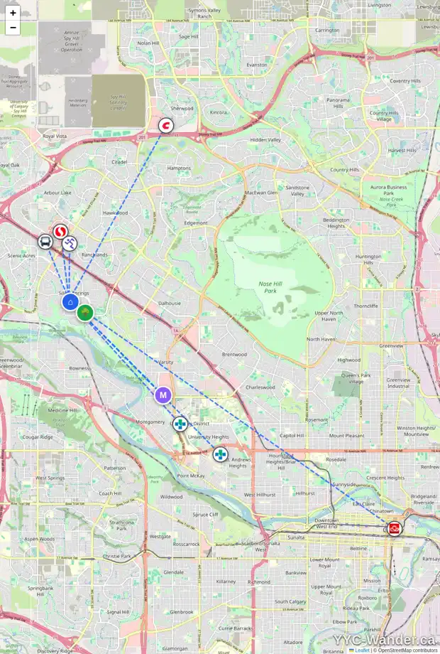 Daily accessibility map for 6223 SILVER RIDGE DR NW, Calgary showing nearby schools, grocery stores, parks, LRT stations and nearby amenities