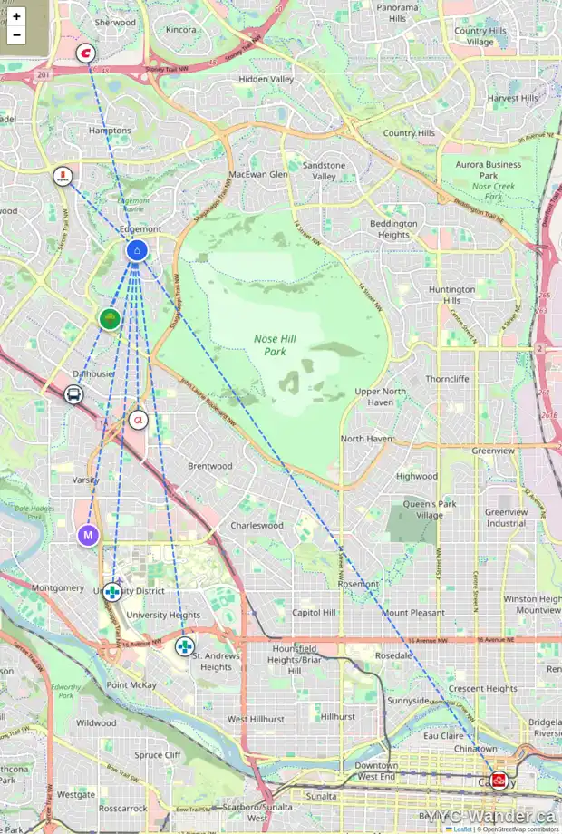 Daily accessibility map for 104 EDFORTH WY NW, Calgary showing nearby schools, grocery stores, parks, LRT stations and nearby amenities