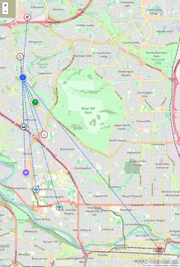 Daily accessibility map for 188 EDGELAND RD NW, Calgary showing nearby schools, grocery stores, parks, LRT stations and nearby amenities