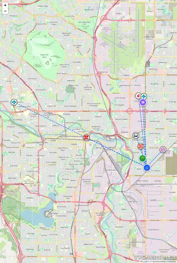 Daily accessibility map for 167 DOVER MEADOW CL SE, Calgary showing nearby schools, grocery stores, parks, LRT stations and nearby amenities