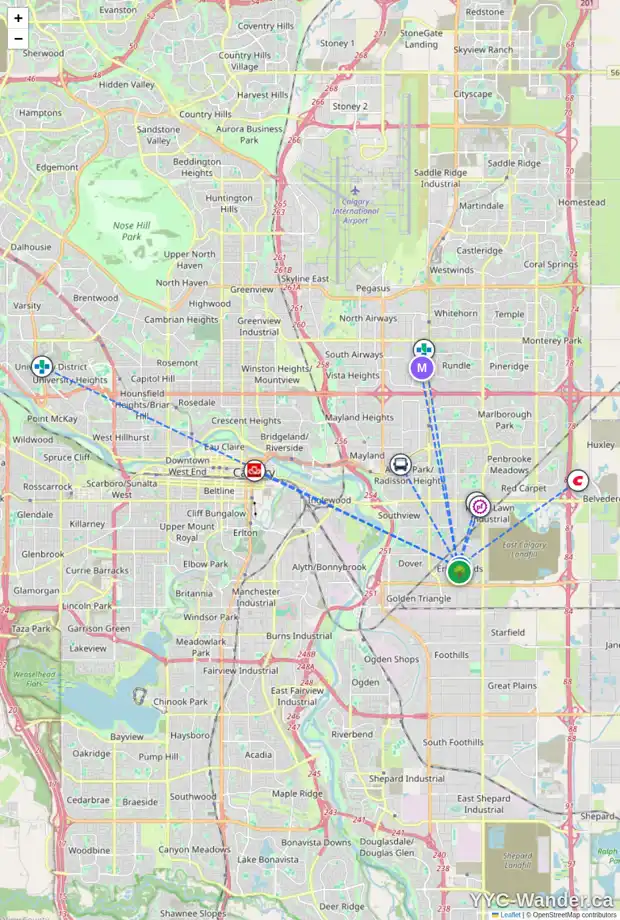 Daily accessibility map for 52 ERIN PARK CL SE, Calgary showing nearby schools, grocery stores, parks, LRT stations and nearby amenities
