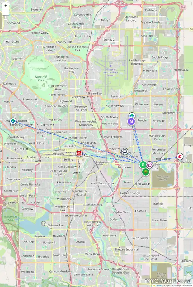 Daily accessibility map for 1828 45 ST SE, Calgary showing nearby schools, grocery stores, parks, LRT stations and nearby amenities